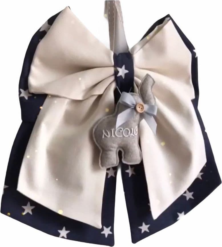 Fiocco nascita in cotone personalizzabile fatto a mano 35 x h 40 cm "Made in Italy" - 24