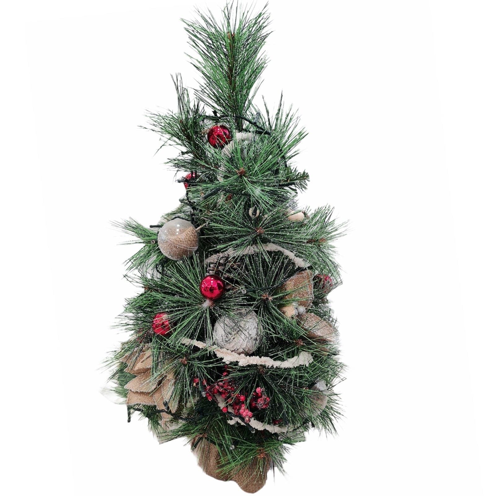 Albero di natale pinetto innevato in PP effetto Aghi di Pino con addobbi e catena Led - 2