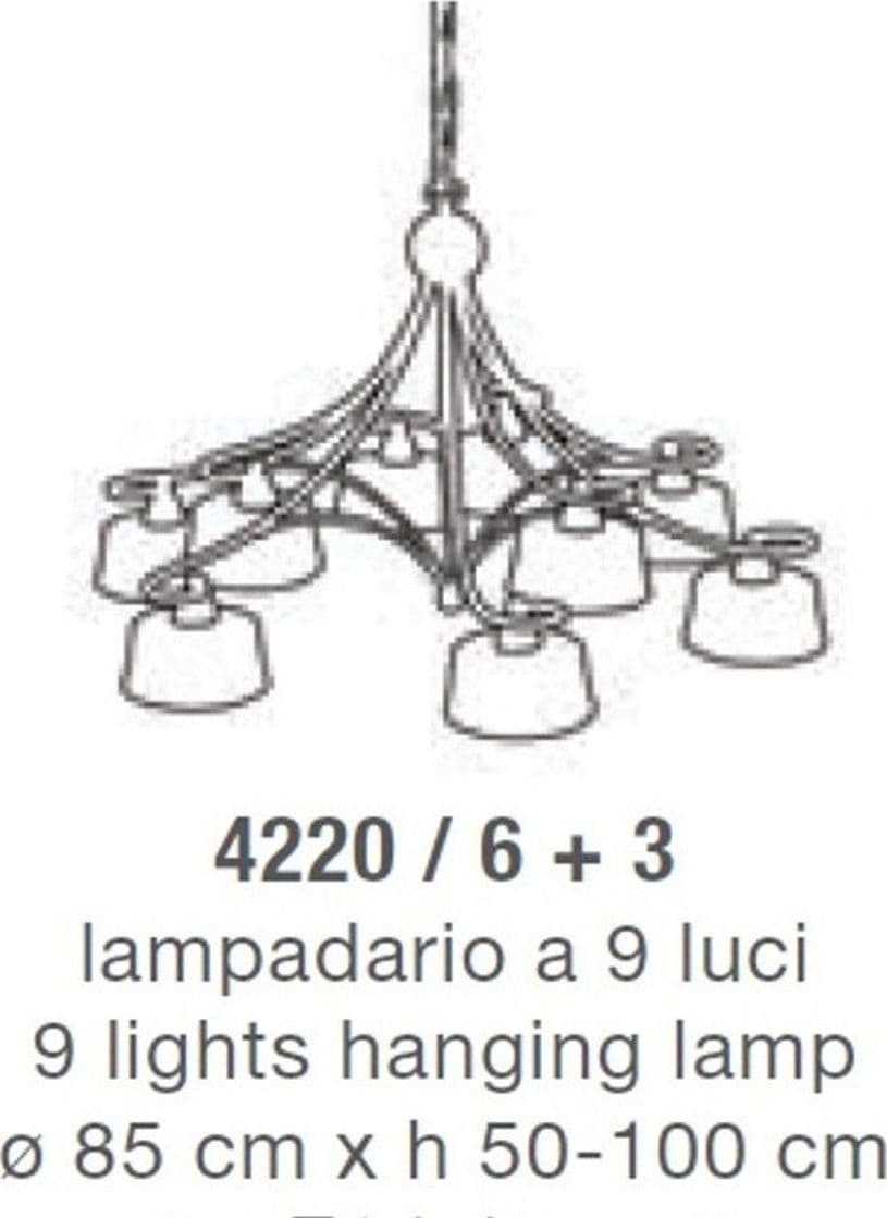 Lampadario classico LAM 4220 6+3 E14 LED metallo vetro sospensione - 3