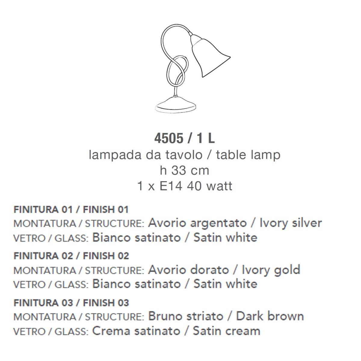 Abat-jour classica LAM 4505 1L E14 LED metallo vetro lampada tavolo - 10