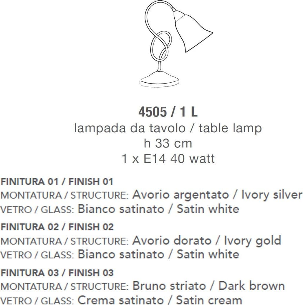 Abat-jour classica LAM 4505 1L E14 LED metallo vetro lampada tavolo - 6