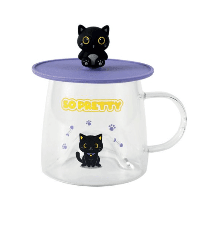 i-Total - Tazza Bicchiere in Vetro con Coperchio in Silicone Gatto Nero (XL3117) - 2