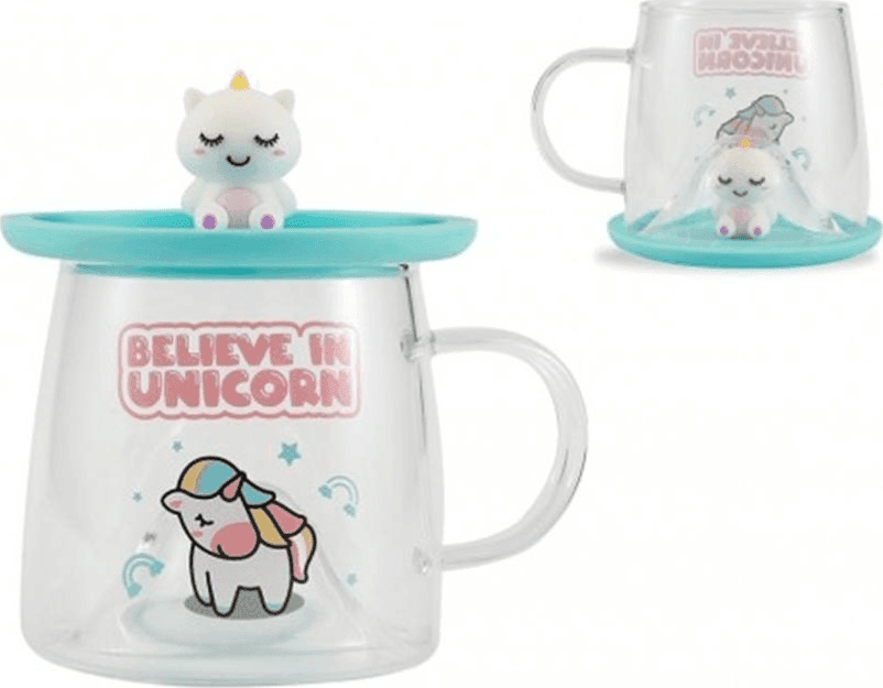 i-Total - Tazza Bicchiere in Vetro con Coperchio in Silicone Unicorn (XL3122)