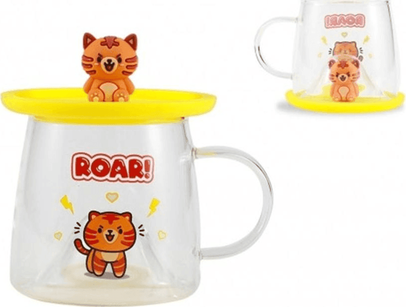 i-Total - Tazza Bicchiere in Vetro con Coperchio in Silicone Tiger (XL3122)