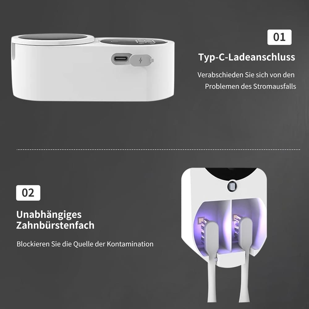 PORTA SPAZZOLINI UV STERILIZZATORE CON SENSORE INFRAROSSI DISPLAY LED USB A PARETE - 3