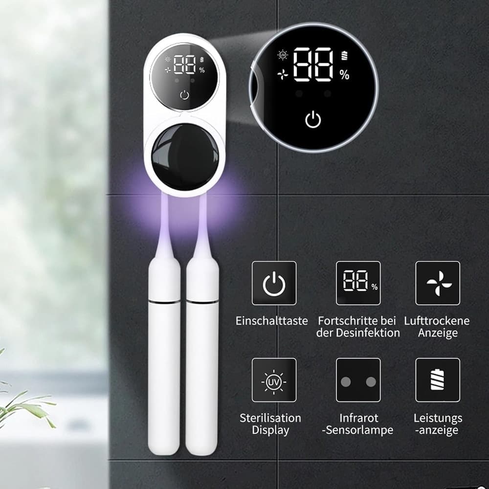 PORTA SPAZZOLINI UV STERILIZZATORE CON SENSORE INFRAROSSI DISPLAY LED USB A PARETE - 4