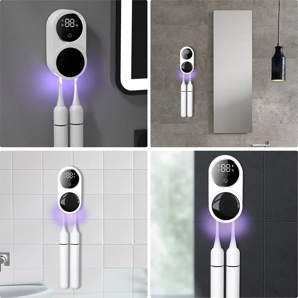 PORTA SPAZZOLINI UV STERILIZZATORE CON SENSORE INFRAROSSI DISPLAY LED USB A PARETE - 6