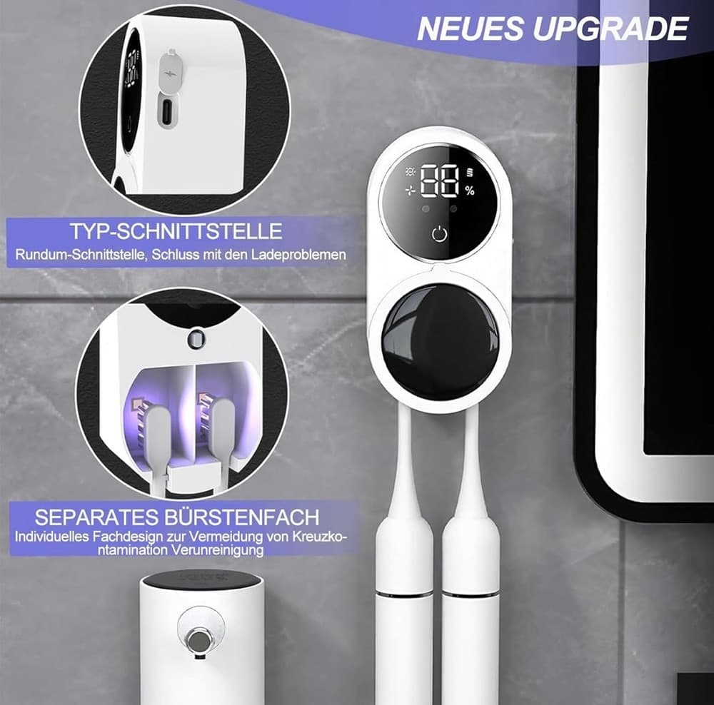 PORTA SPAZZOLINI UV STERILIZZATORE CON SENSORE INFRAROSSI DISPLAY LED USB A PARETE - 8