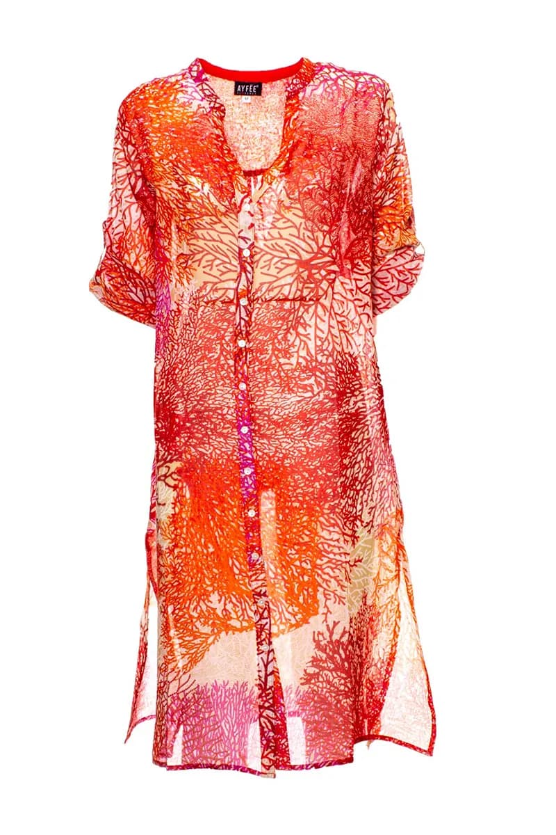 AYFEE | Kaftano midi chemisier con spacchi Orange Corals - 2