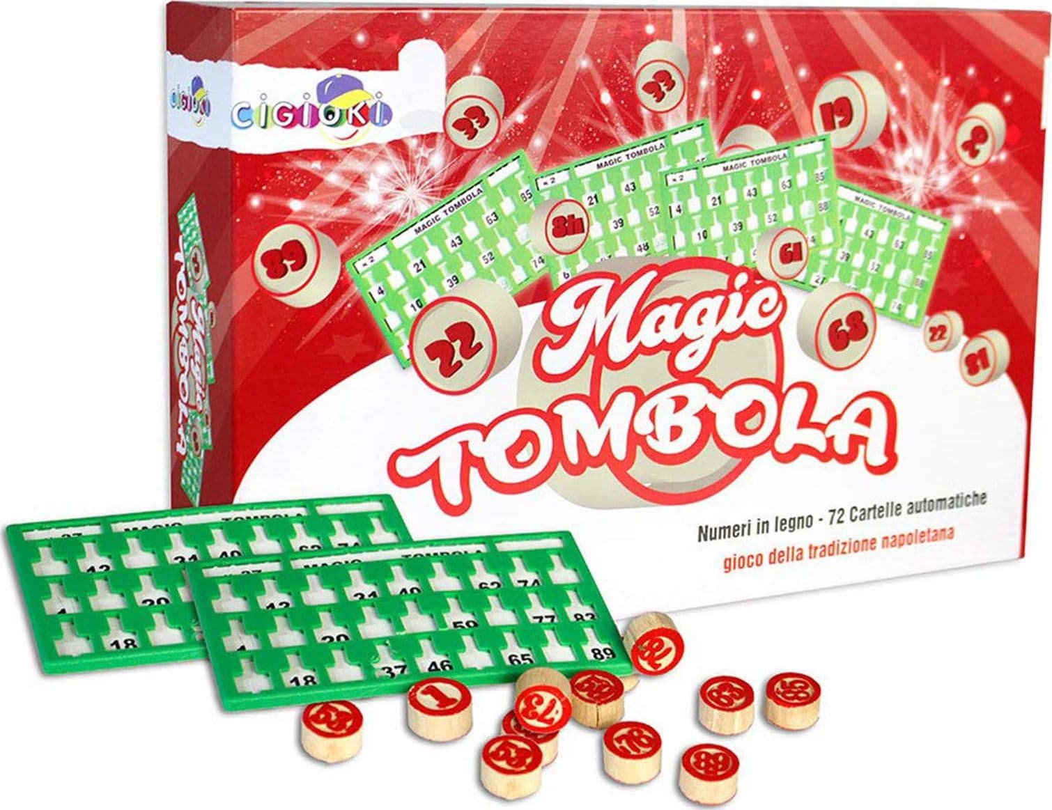 Gioco da tavolo tombola magica, cartelle con segnalini scorrevoli e numeri in legno - 3