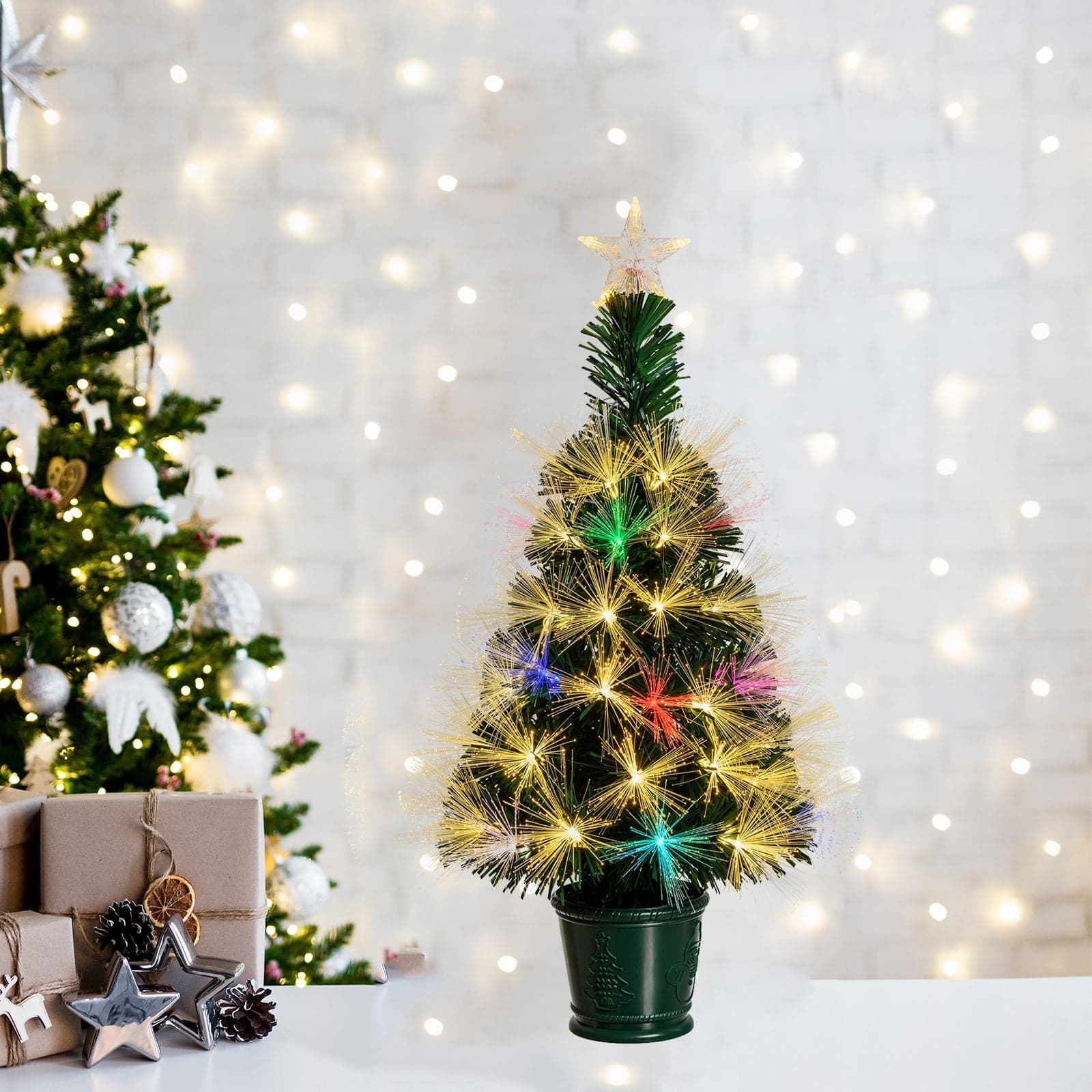 Albero di natale in fibre ottiche bianco caldo e RGB da interno con vaso - 18