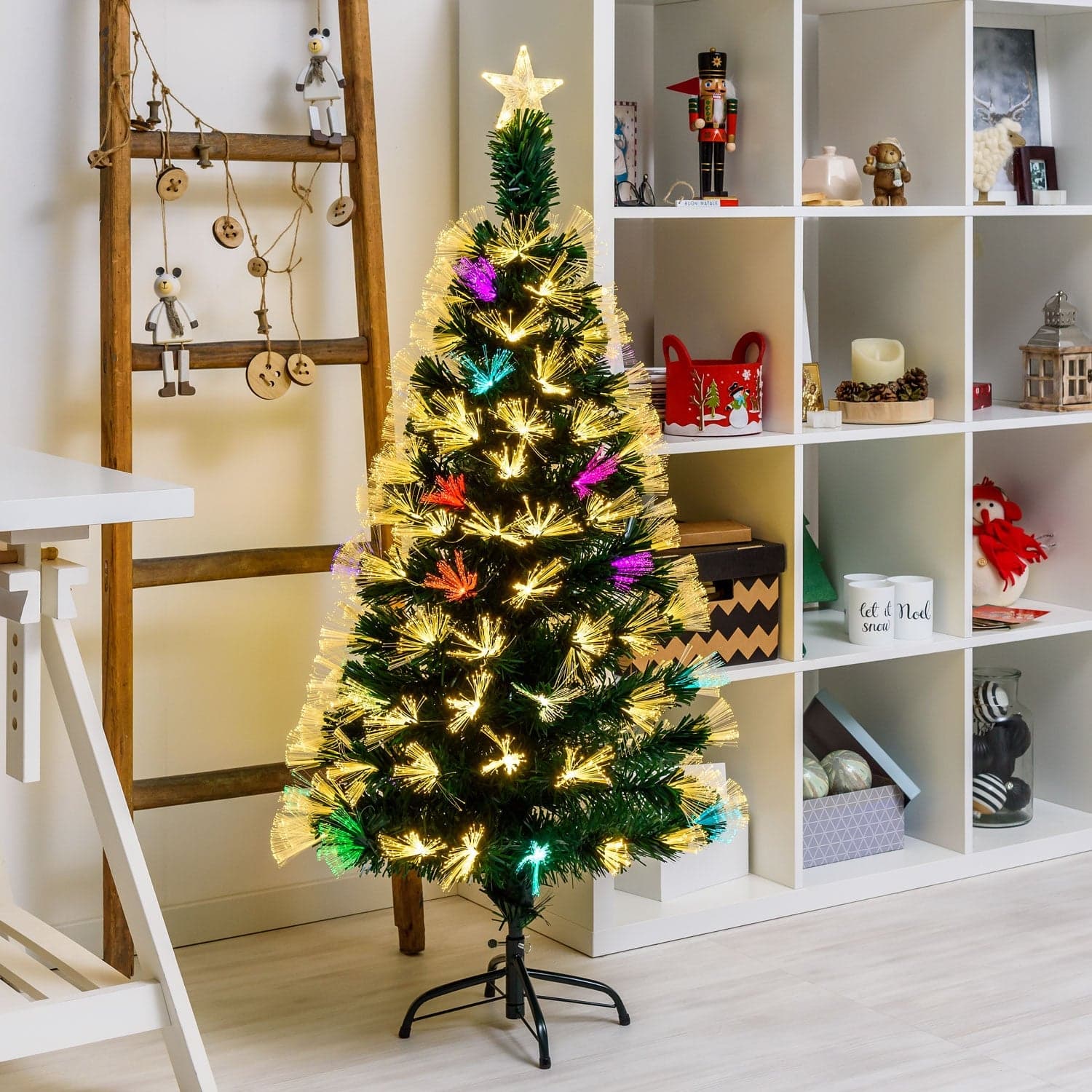 Albero di natale in fibre ottiche bianco caldo e RGB da interno con vaso - 17