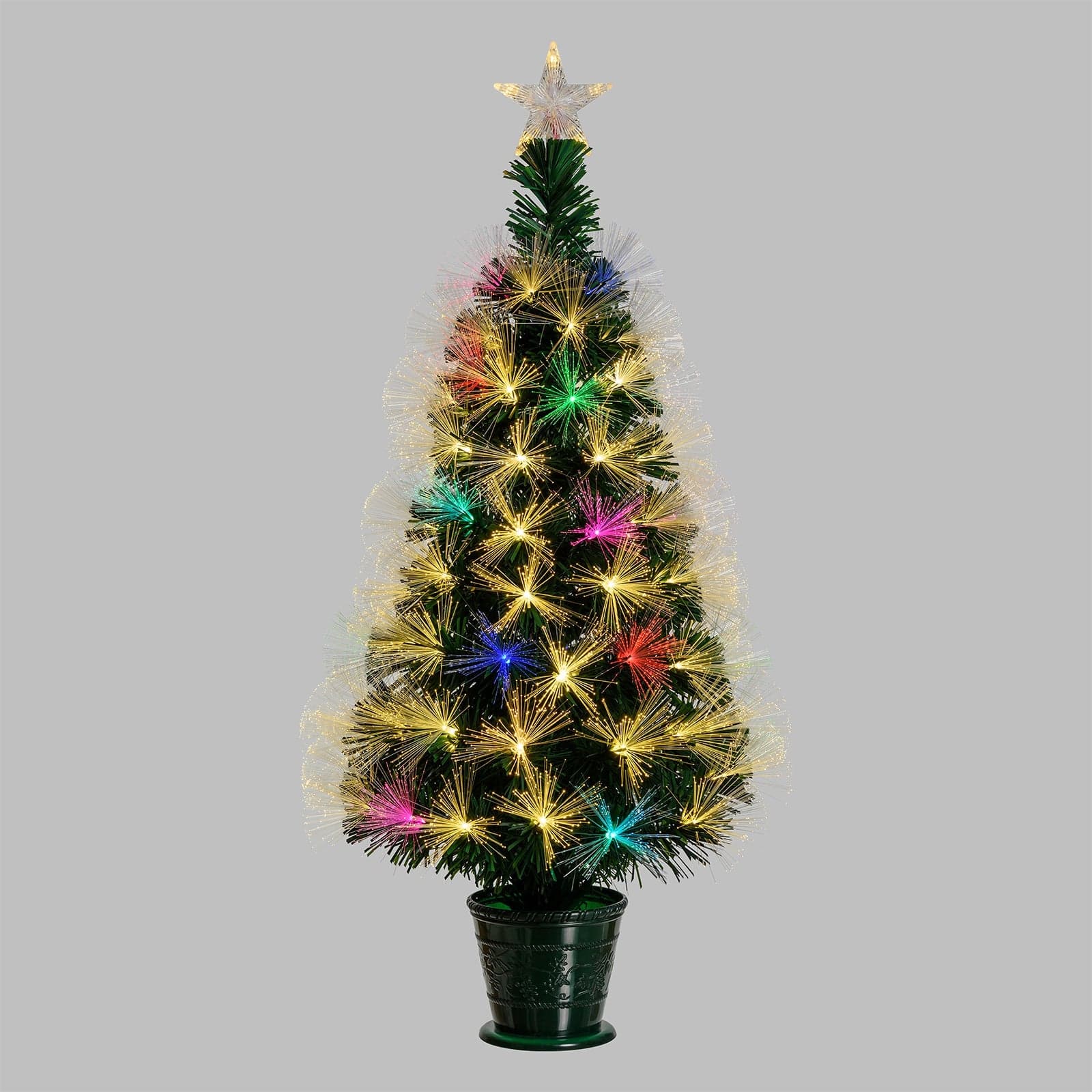 Albero di natale in fibre ottiche bianco caldo e RGB da interno con vaso - 3