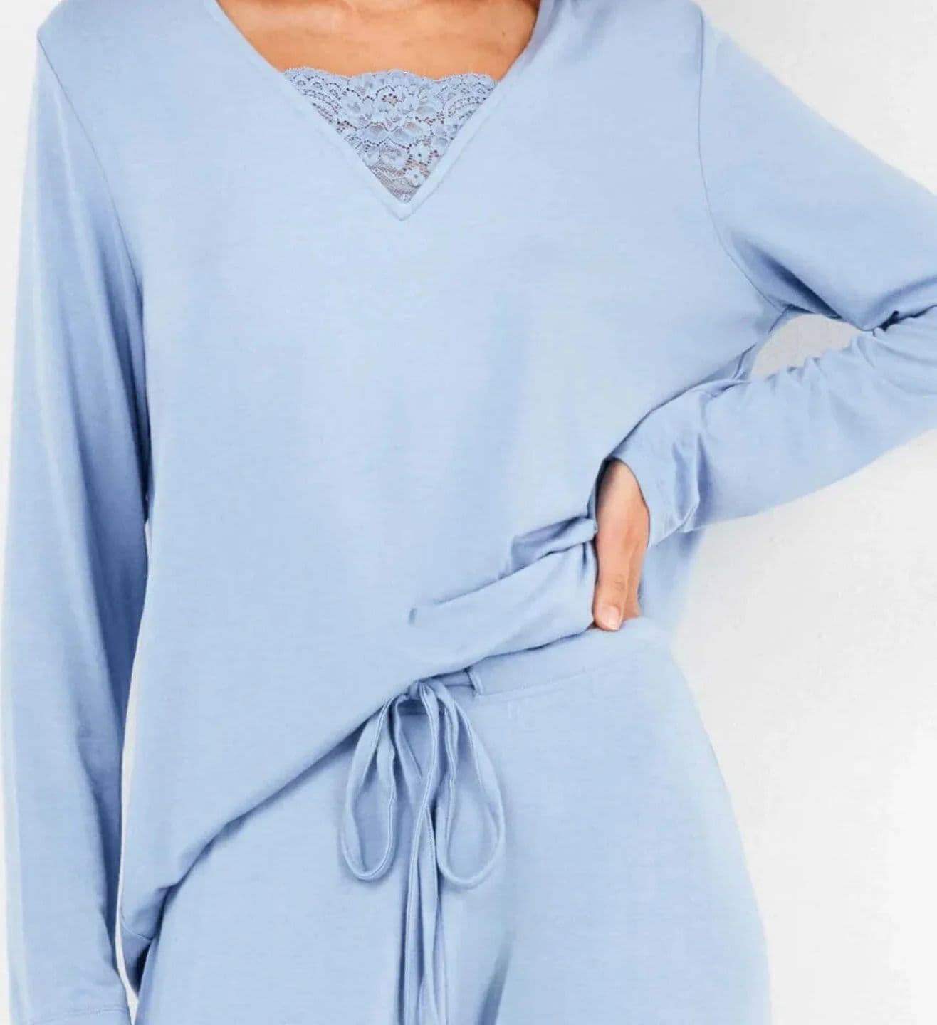 Pigiama Donna Autunno/Inverno Gisela 2/20318S – Monocromatico in Viscosa con Dettaglio Pizzo - 3