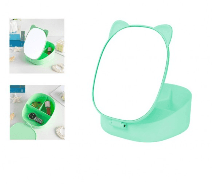 i-Total - Beauty Specchio Gatto da Trucco Pieghevole con contenitore Verde (XL2960A) - 2