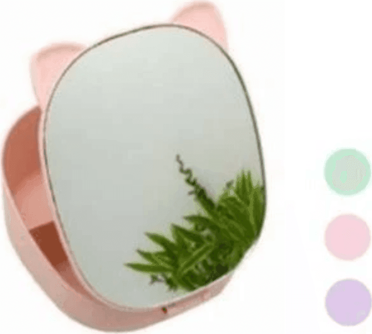 i-Total - Beauty Specchio Gatto da Trucco Pieghevole con contenitore Rosa (XL2960B) - 2