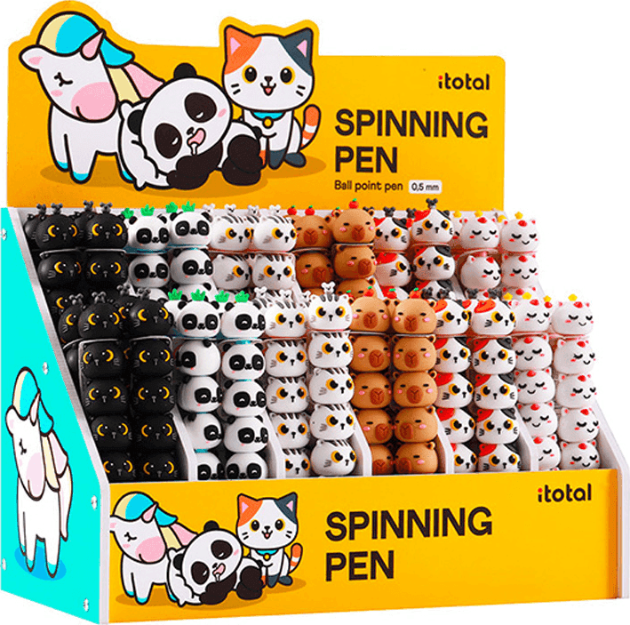 i-Total - Penna Blu Kawaii Girevole – Spinner con Animaletto Capibara 3D in rilievo - 3