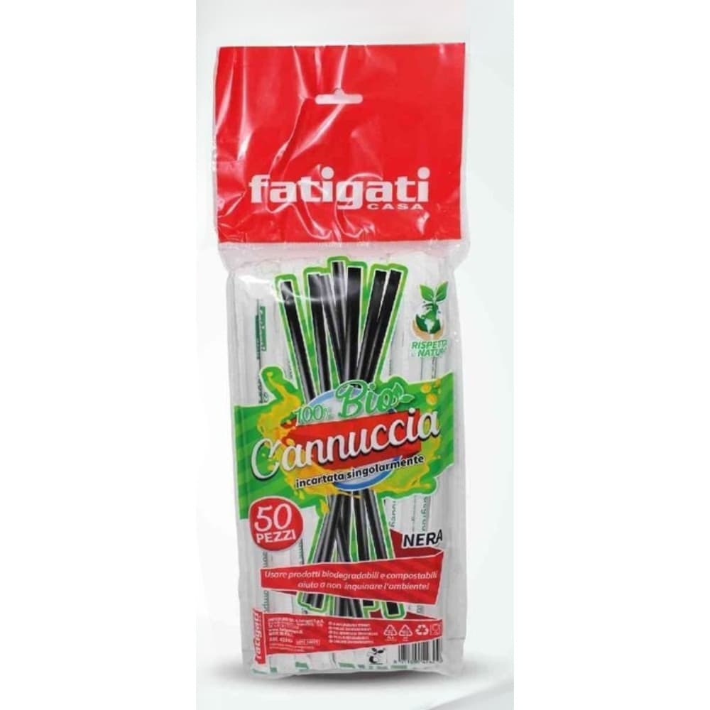 Cannucce bio nere imbustate singolarmente 5x200 mm 50 pezzi cocktail snack