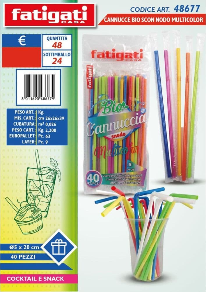 Cannucce bio con snodo multicolor 5x20 cm 40 pezzi cocktail snack - 2