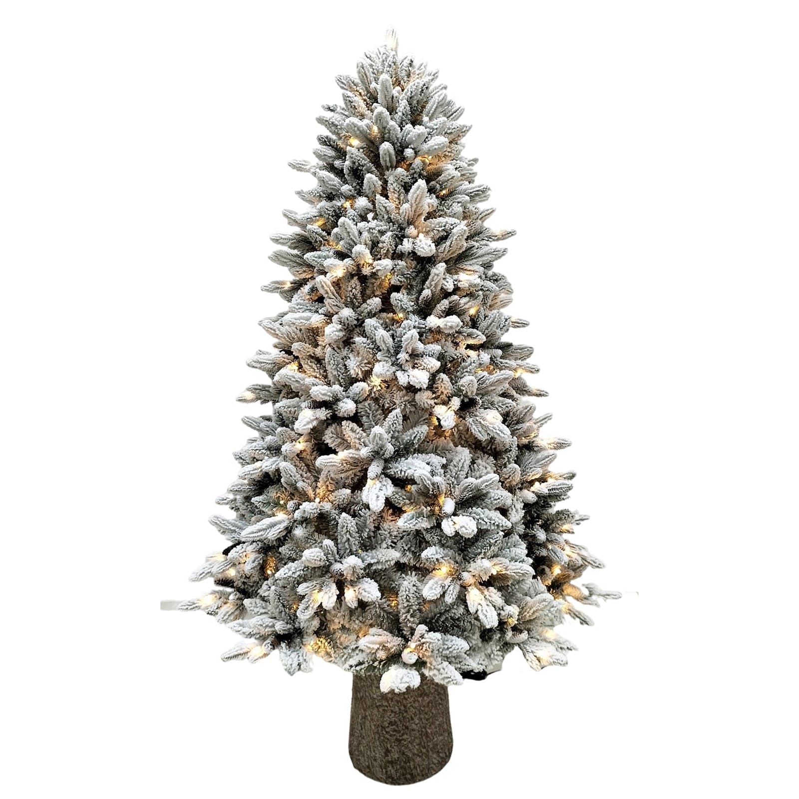 Albero di Natale Innevato con base tronco e luci led "Marmolada" in PE Effetto Real Touch + PVC + Flock - 4