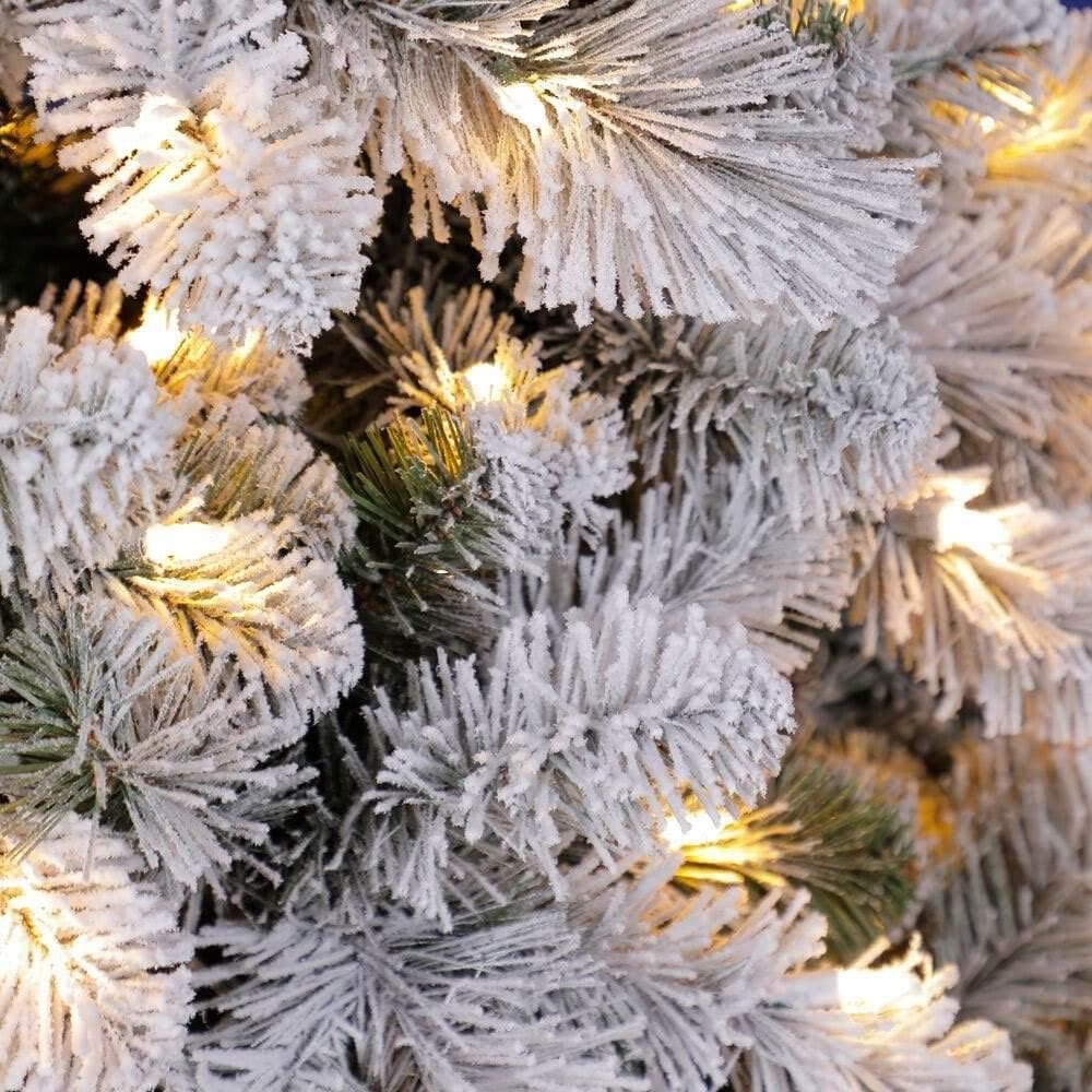Albero di Natale Innevato con base tronco e luci led "Marmolada" in PE Effetto Real Touch + PVC + Flock - 3