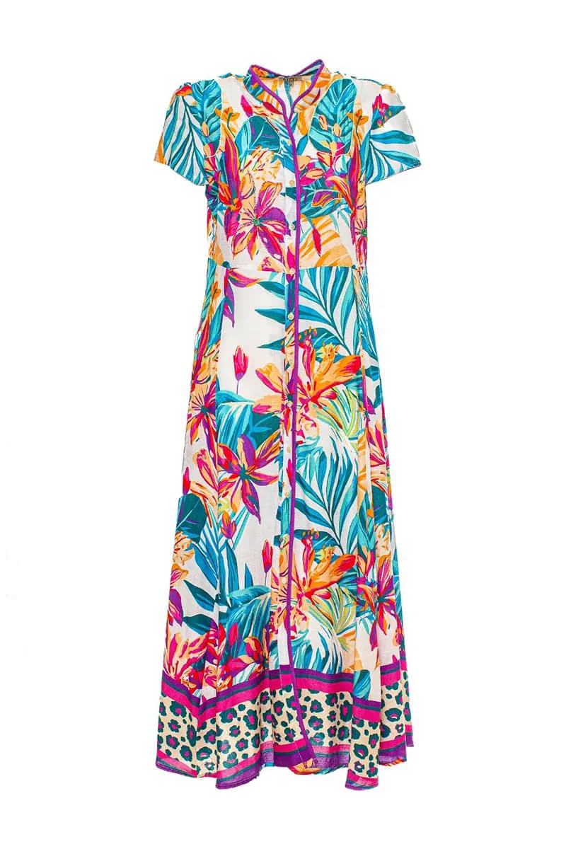 AYFEE | Abito lungo chemisier manica corta tropical print - 2
