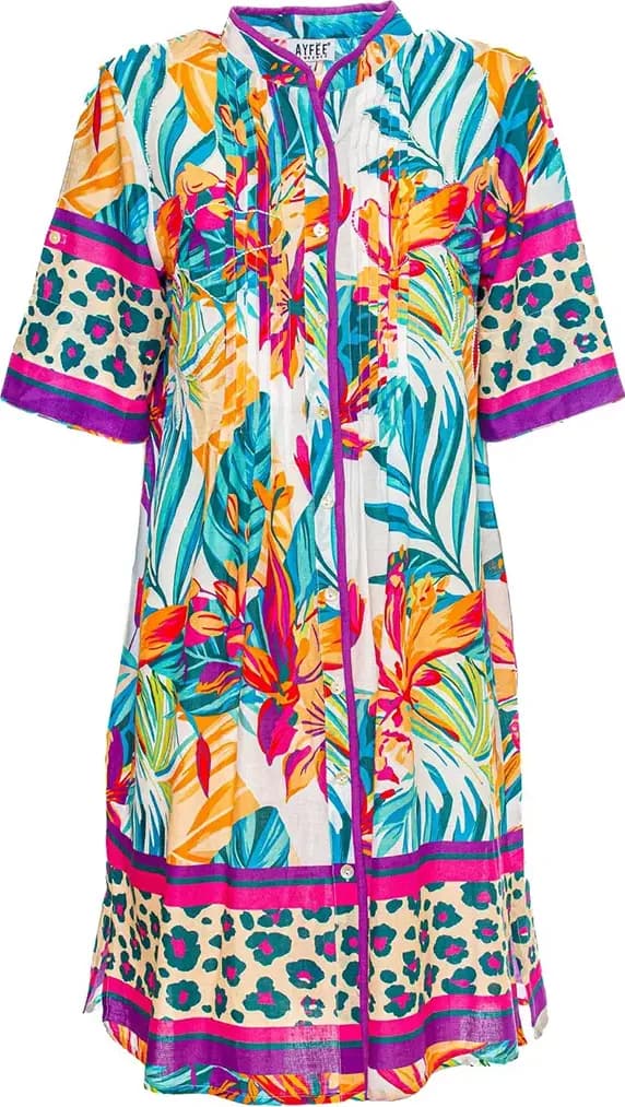 AYFEE | Kaftano corto chemisier manica corta tropical print - 2