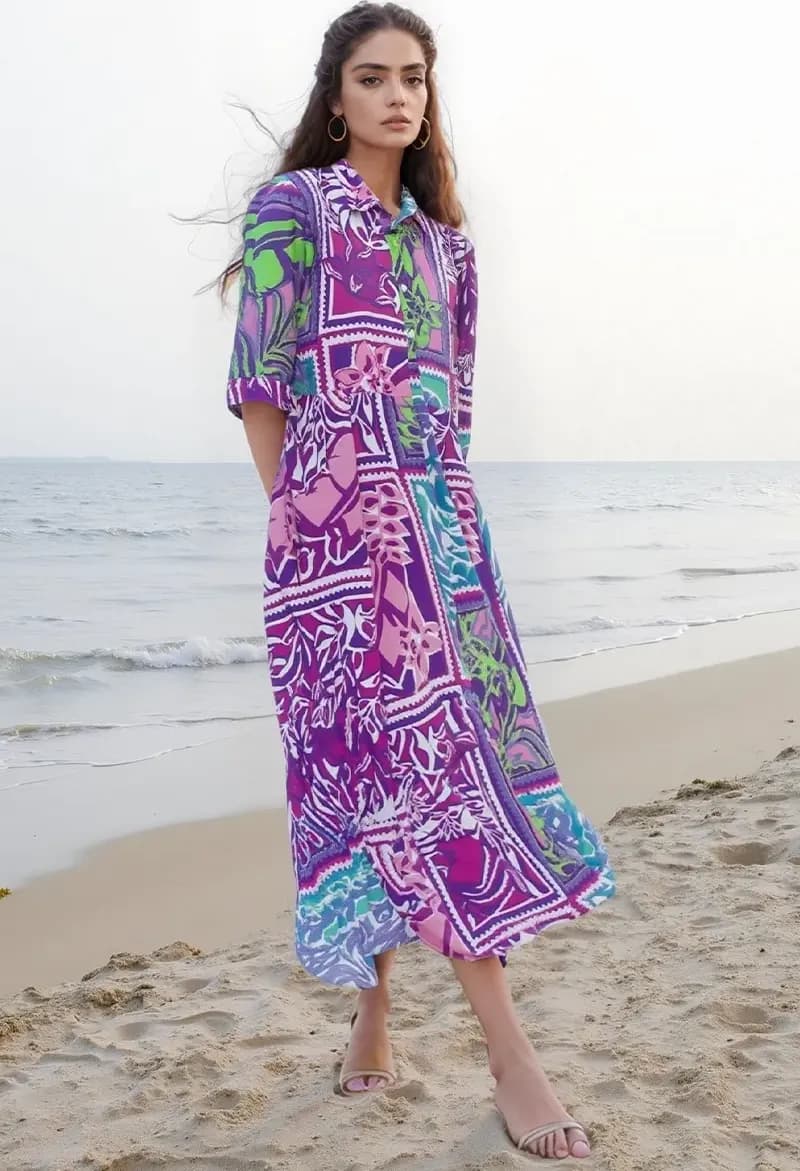 AYFEE | Abito lungo chemisier fantasia palms mix and match - 1