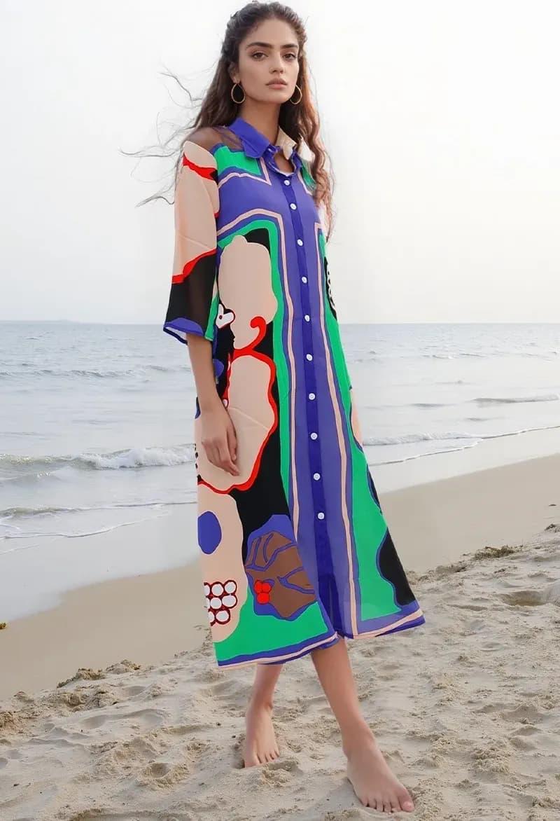 AYFEE | Kaftano midi chemisier Abstract Print - 2