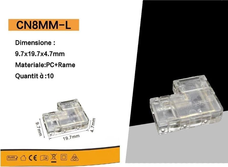 10 Angoli Per Striscia Led Cob Angolo 8 Mm Connettori Collegamento - 2