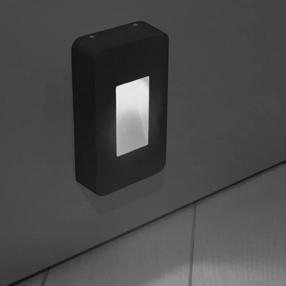 Applique Led Luce Bianca Faretto 12 W Segnapassi A Muro Esterno Nero Ip65 Es62 - 2