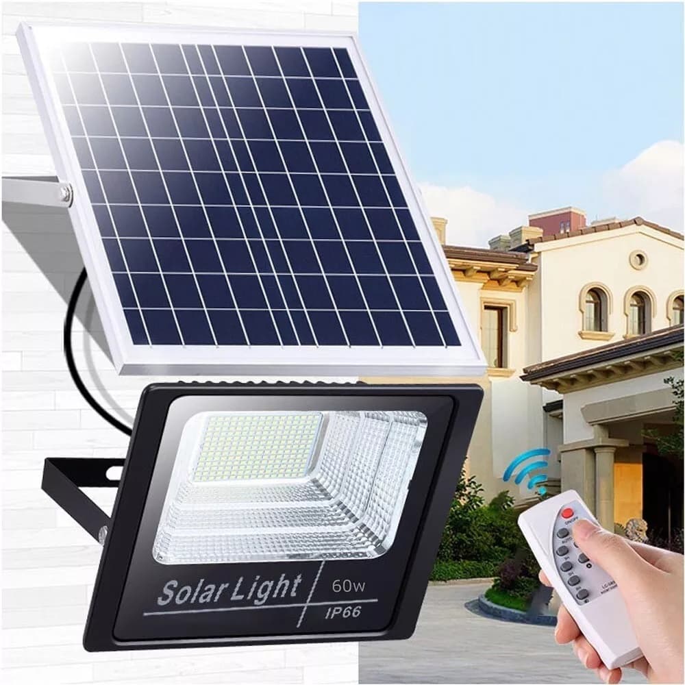 Kit Faro Led Pannello Solare Faretto Crepuscolare 60 W Luce Bianca Telecomando - 5