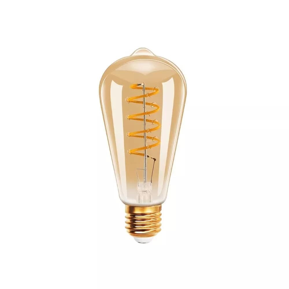 Lampadina Led Luce Calda 4 W Filamento A Spirale Vetro Ambrato Vintage E27 St64s - 5