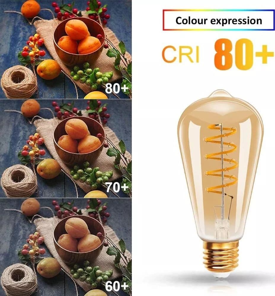 Lampadina Led Luce Calda 4 W Filamento A Spirale Vetro Ambrato Vintage E27 St64s - 2
