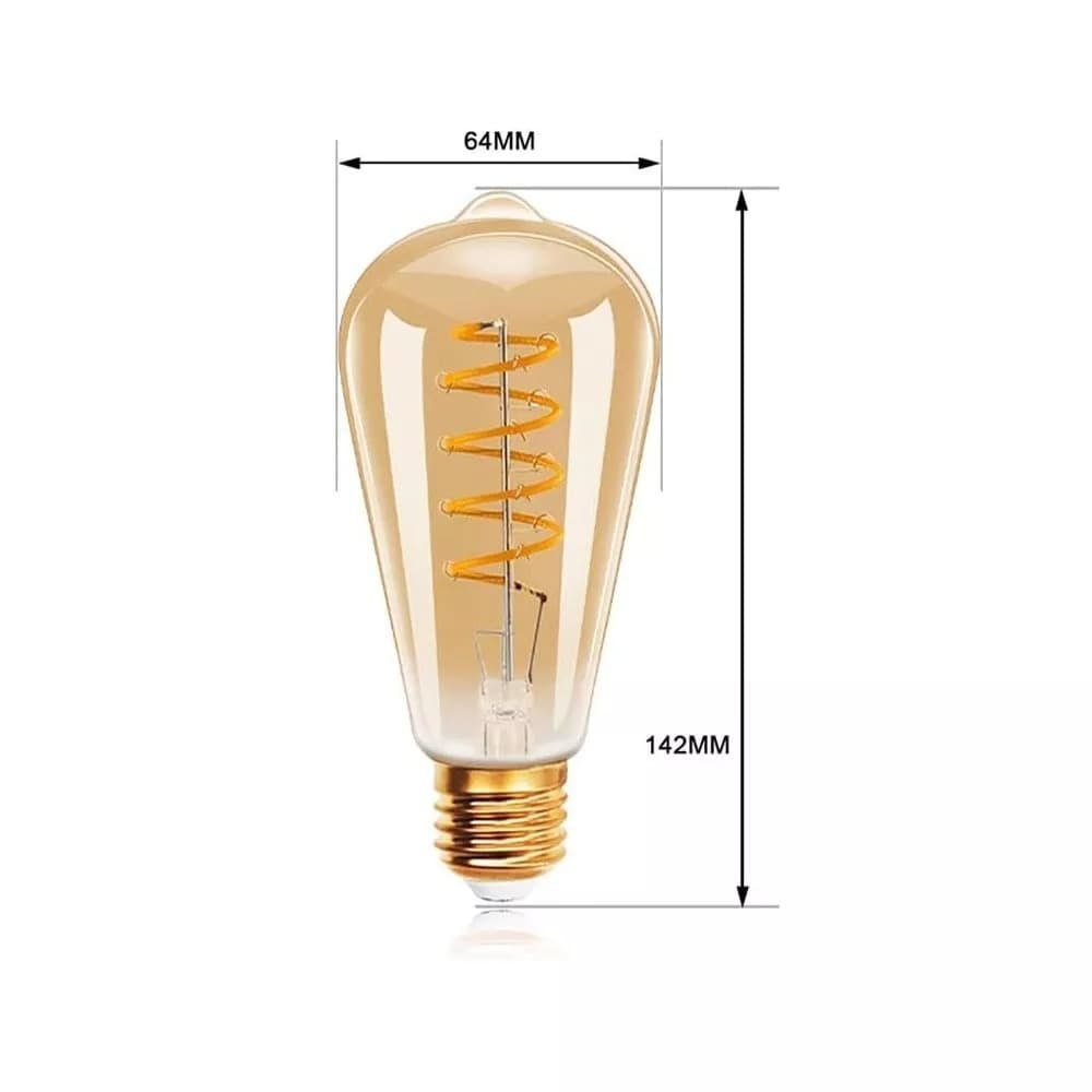 Lampadina Led Luce Calda 4 W Filamento A Spirale Vetro Ambrato Vintage E27 St64s - 4