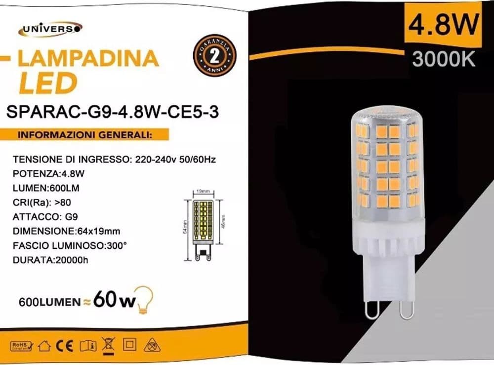 5 Lampadine G9 Lampadina Led 4.8 W = 60 W Luce Calda Per Lampadario Applique - 4