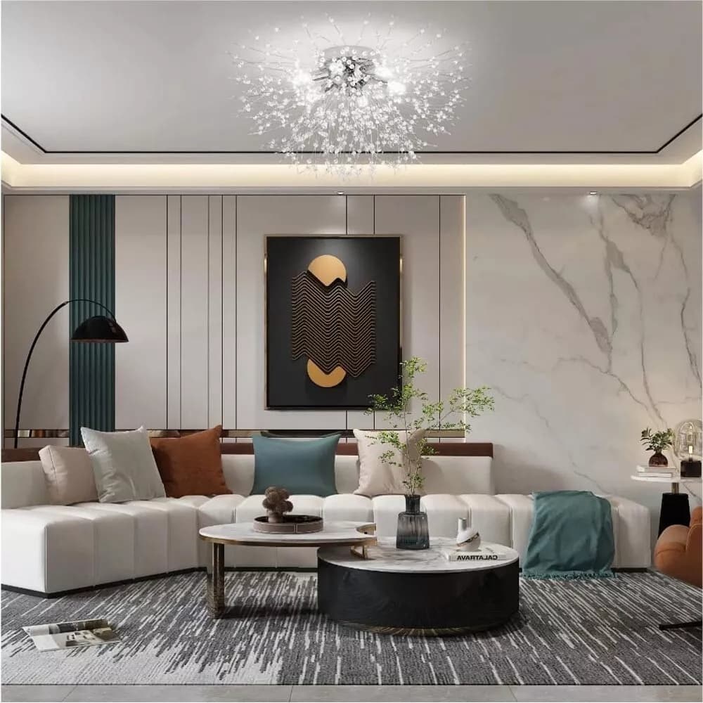 Lampadario Plafoniera G9 Fili In Acciaio Con Cristalli Stile Moderno Pn13a - 5