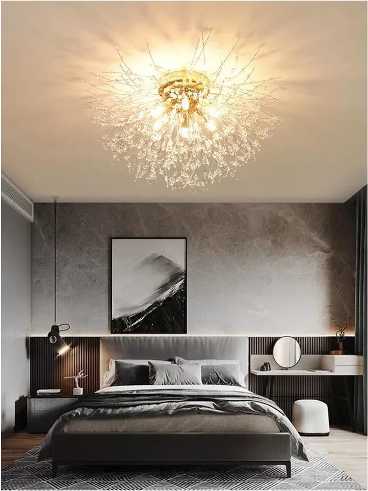 Lampadario Plafoniera G9 Fili In Acciaio Con Cristalli Stile Moderno Pn13o - 5