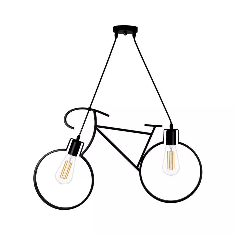 Lampadario Asospensione Forma Di Bicicletta Bici Portalampada E27 Metallo Nero - 5