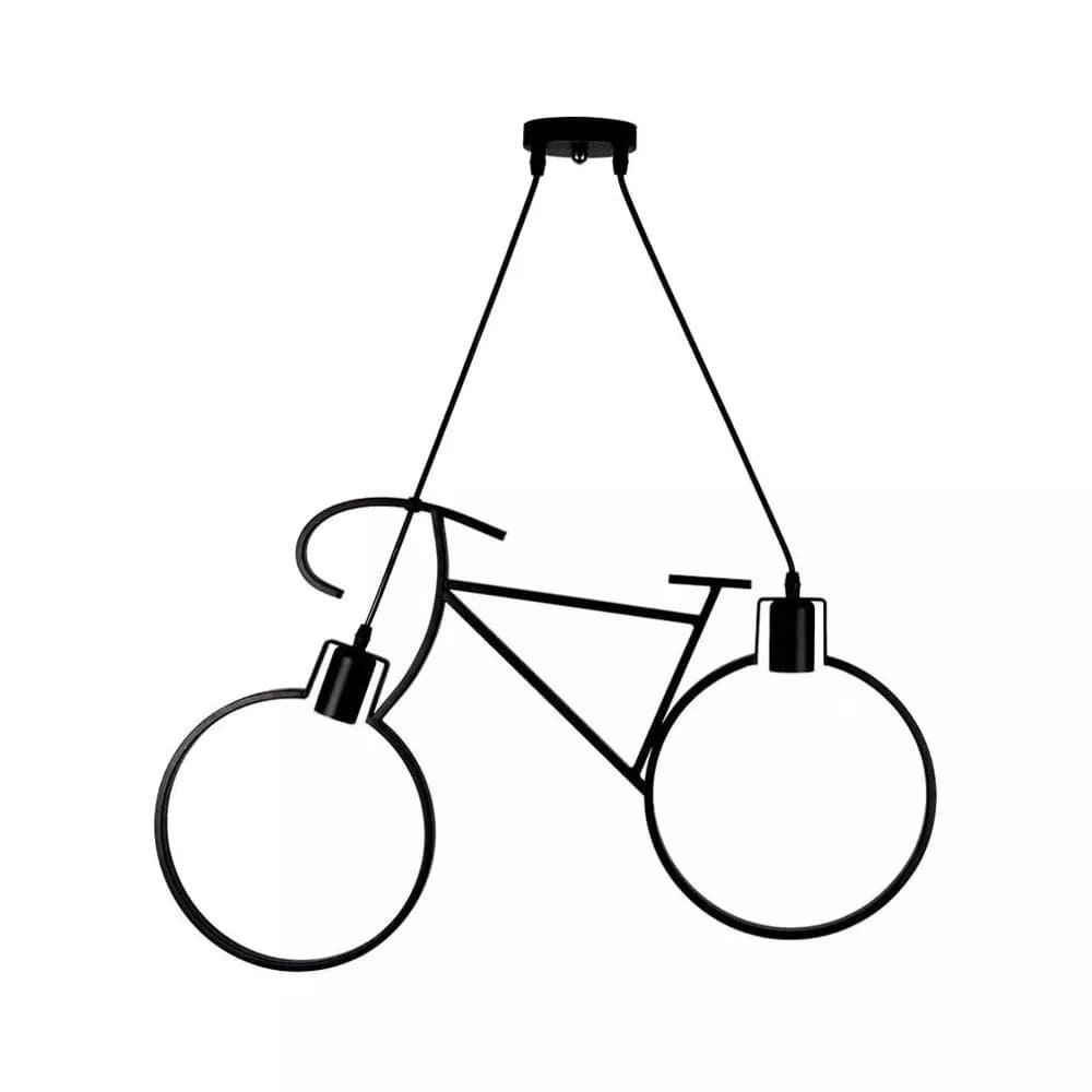 Lampadario Asospensione Forma Di Bicicletta Bici Portalampada E27 Metallo Nero - 2