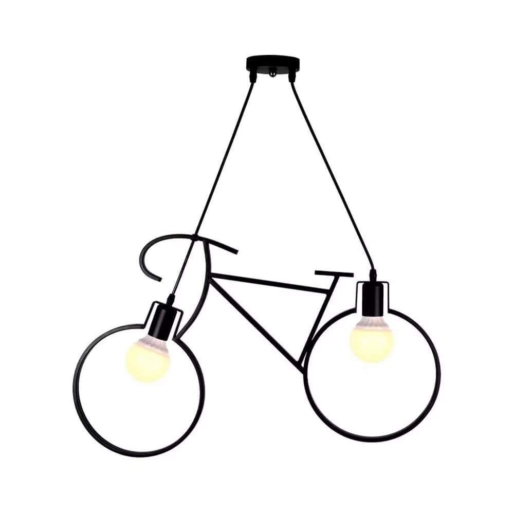 Lampadario Asospensione Forma Di Bicicletta Bici Portalampada E27 Metallo Nero - 3