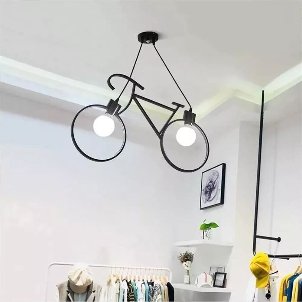 Lampadario Asospensione Forma Di Bicicletta Bici Portalampada E27 Metallo Nero - 4