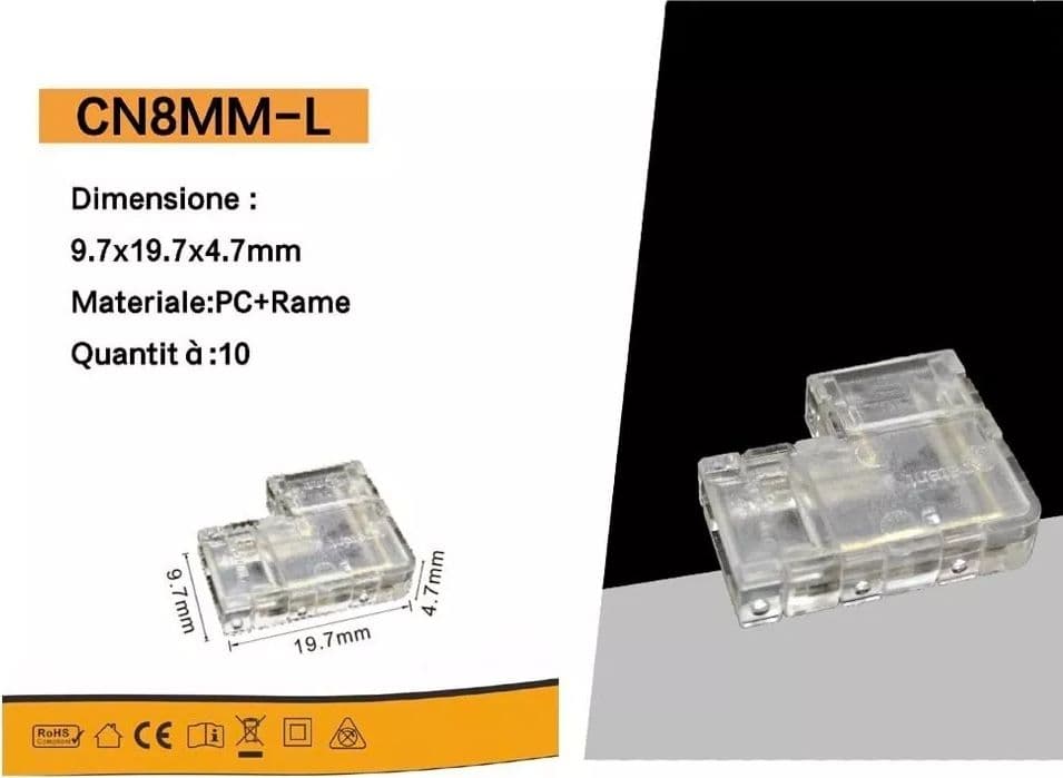 10 Angoli Per Striscia Led Cob Angolo 8 Mm Connettori Collegamento - 2