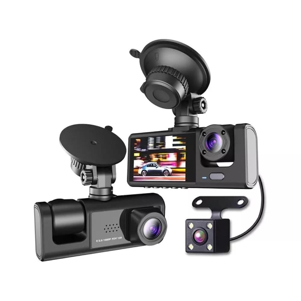 Telecamera Per Auto Dashcam Full Hd Dvr Car Video 3 Cam Da Retromarcia - 2