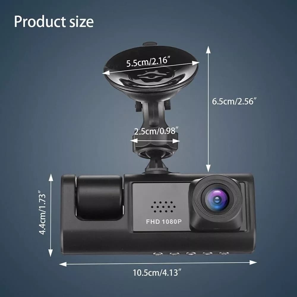 Telecamera Per Auto Dashcam Full Hd Dvr Car Video 3 Cam Da Retromarcia - 4