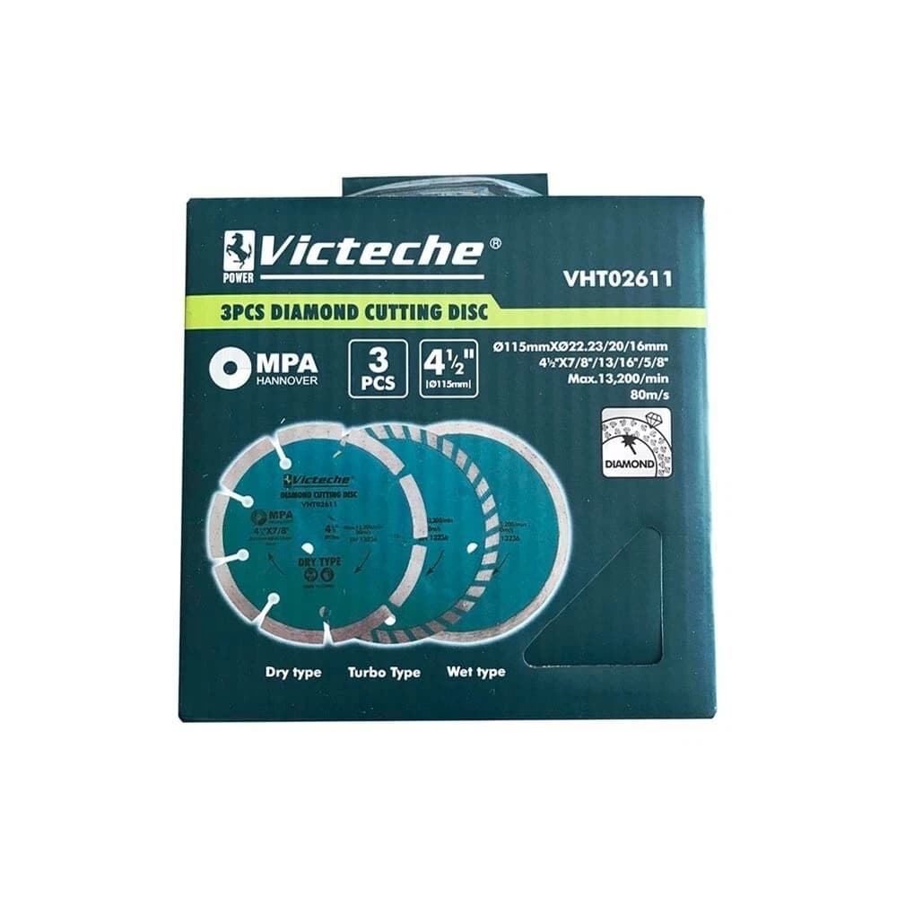 Set 3 Dischi Per Smerigliatrice Disco Diamantato Taglia Cemento Pietra Mattoni
