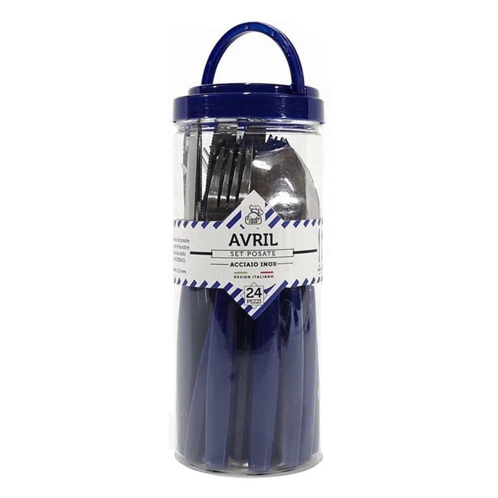 Set 24 Posate In Acciaio Inox Servizio Da Tavola Per 6 Persone Blu - 2