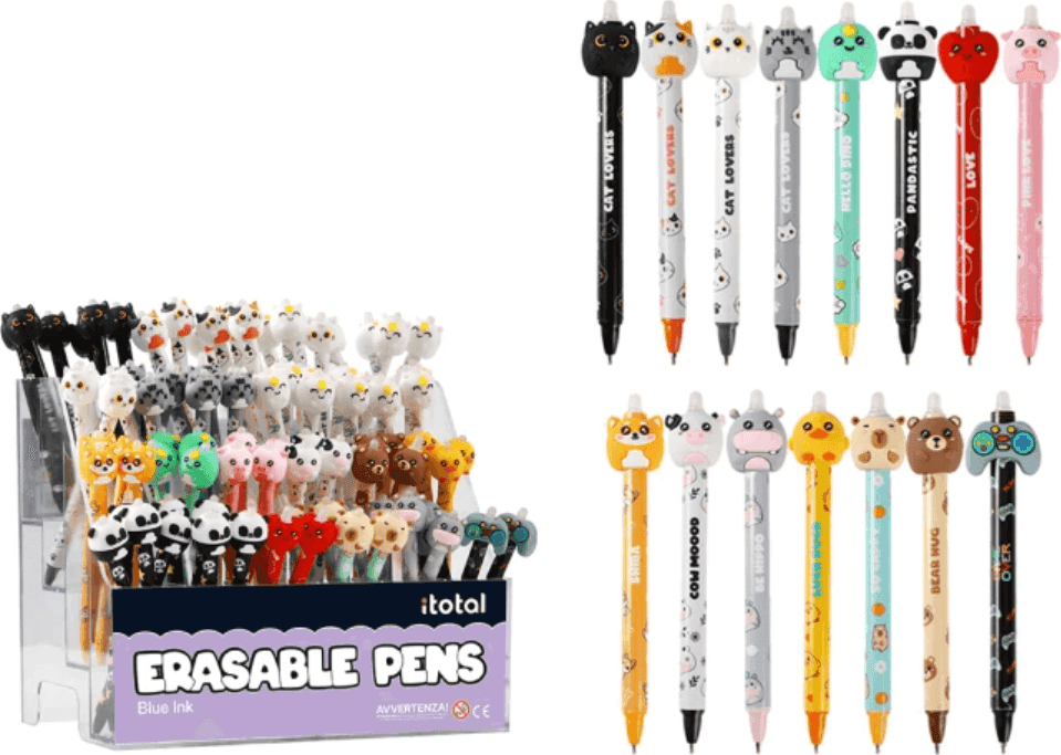 i-Total - Penna cancellabile a scatto con Dino 3D di colore blu (XL1839D) - 2