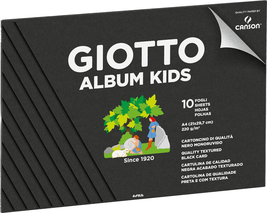 Giotto -  Album Kids da 10 fogli carta nera monoruvida, A4, 220g/m2 (F580600) - 3