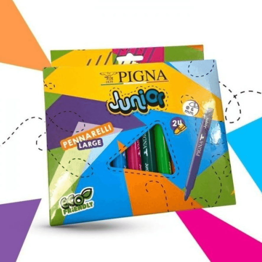 Pigna - Box Offerta Limitata Pennarelli Maxi baby conf.12+6 e Pennarelli Junior 24 Large e 24 Slim + 1 Compasso colore casuale. - 2